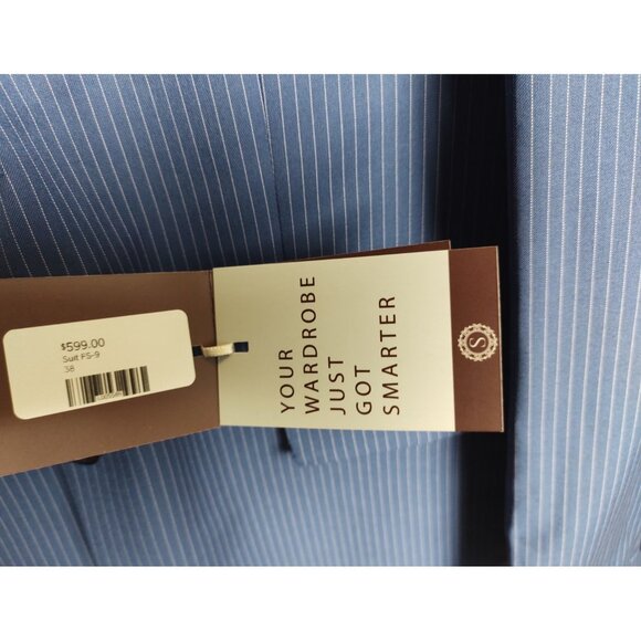 Snover Blue Pinstripe Suit Men's 38 Jacket/34W Pants 2-Pc Sharp Fit - Picture 8 of 16